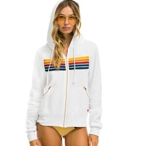 AVIATOR NATION 5 STRIPE ZIP HOODIE W/ ZIP POCKETS - WHITE